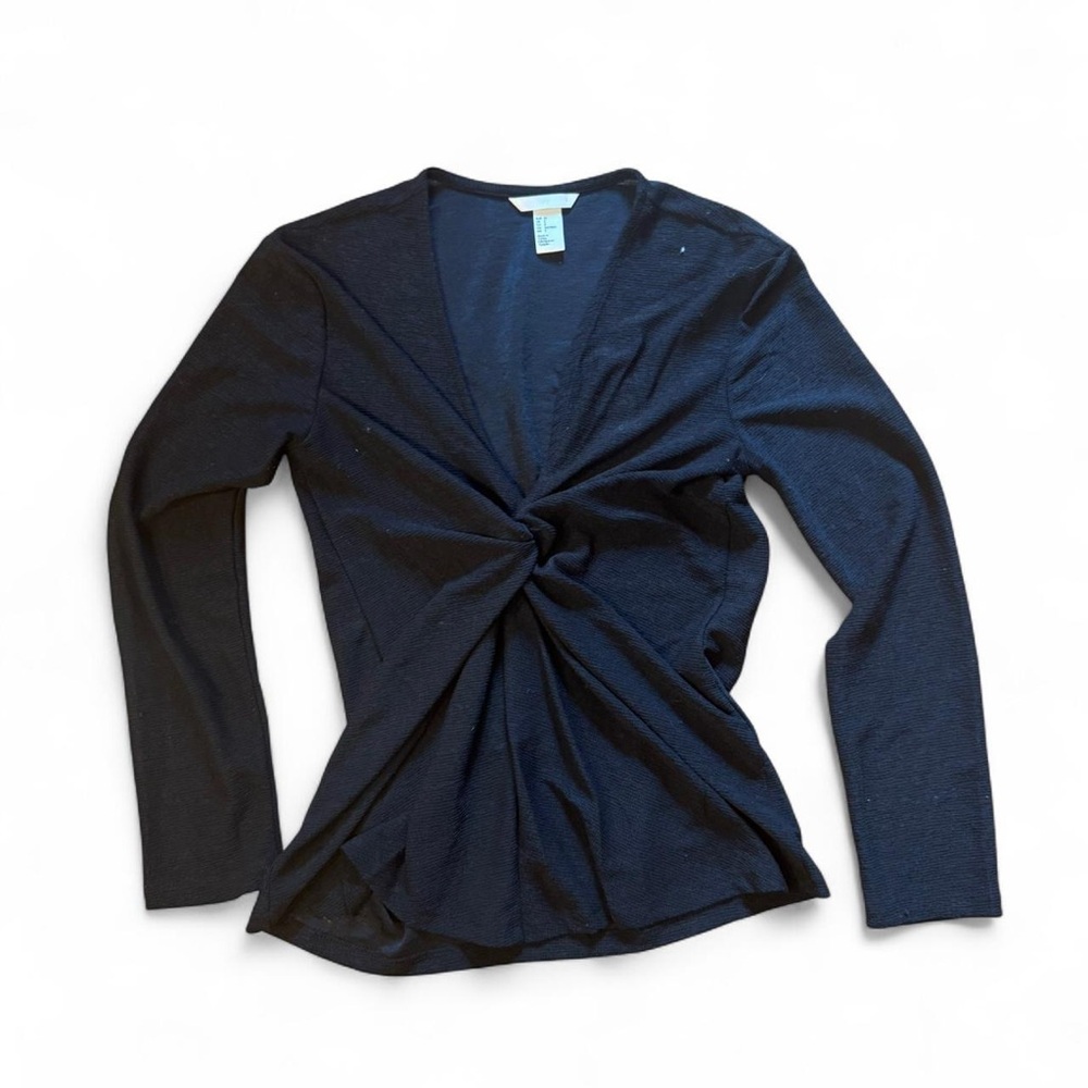 H&M Navy Twist Front Long Sleeve Top